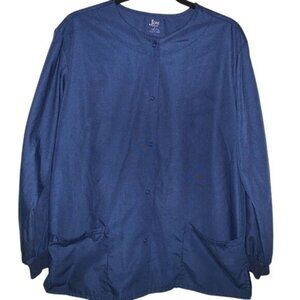 Unisex Navy Blue Button-Up Smock Jacket With Pockets Size S